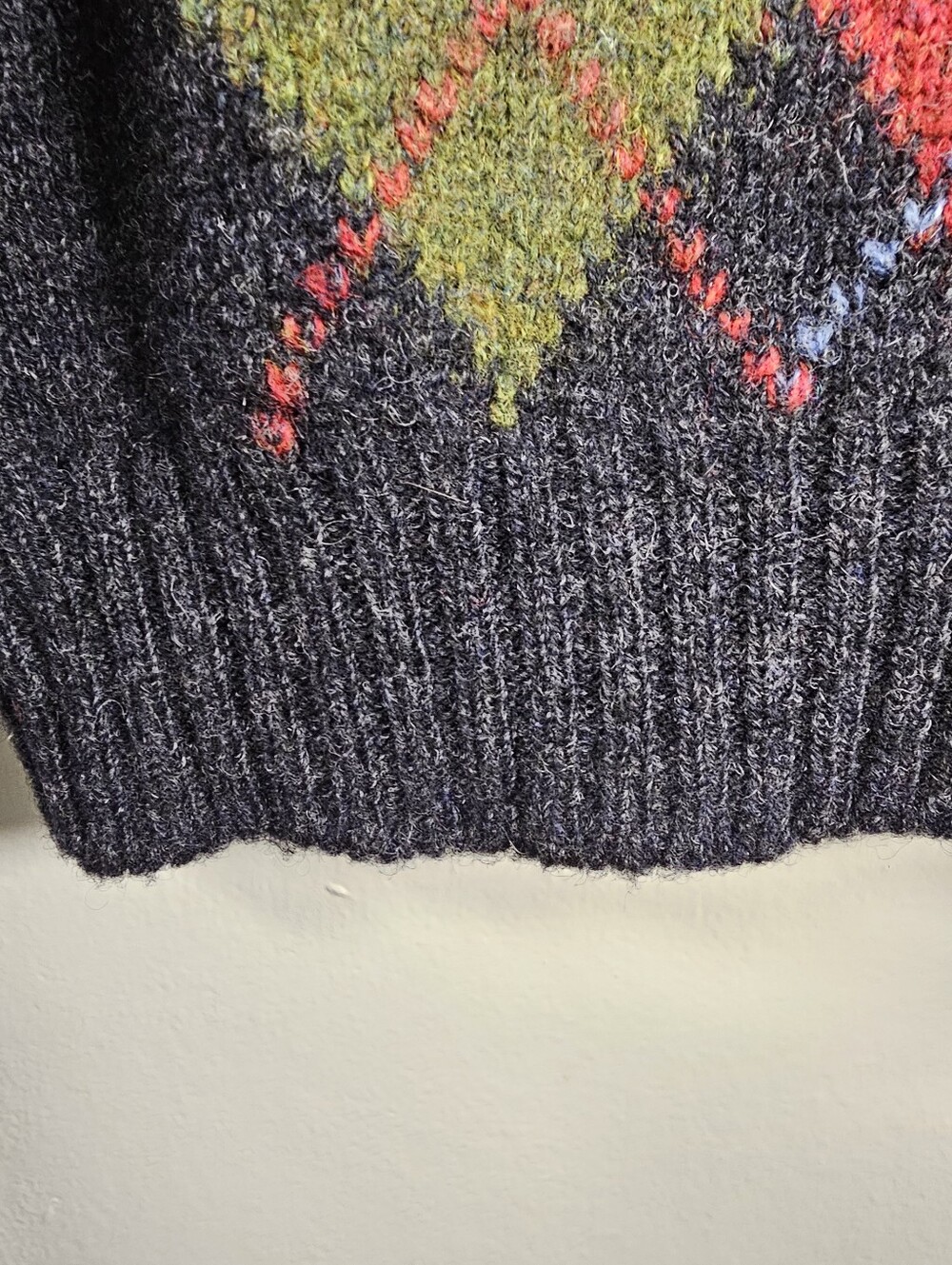 Vintage 90s Lands End 100% Shetland Wool Argyle Sweater Mens L Made in Scotland - Picture 5 of 10